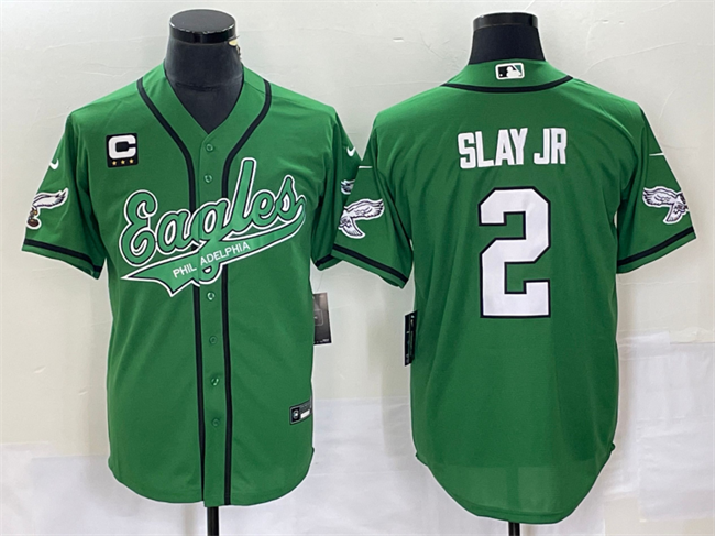 Men's Philadelphia Eagles #2 Darius Slay JR Green With C Patch Cool Base Stitched Baseball Jersey